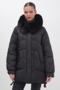 Купить Куртка зимняя женская с мехом и капюшоном тренд черного цвета 7608Ch, фото 9