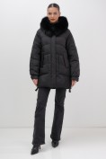 Купить Куртка зимняя женская с мехом и капюшоном тренд черного цвета 7608Ch, фото 18