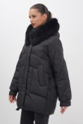 Купить Куртка зимняя женская с мехом и капюшоном тренд черного цвета 7608Ch, фото 10