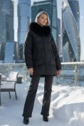 Купить Куртка зимняя женская с мехом и капюшоном тренд черного цвета 7608Ch
