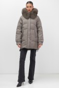 Купить Куртка зимняя женская с мехом и капюшоном тренд коричневого цвета 7608K, фото 21
