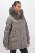 Купить Куртка зимняя женская с мехом и капюшоном тренд коричневого цвета 7608K, фото 11