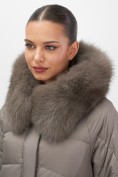 Купить Куртка зимняя женская с мехом и капюшоном тренд коричневого цвета 7608K, фото 14