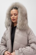 Купить Куртка зимняя женская с мехом и капюшоном тренд светло-коричневого цвета 7608SK, фото 22