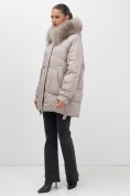 Купить Куртка зимняя женская с мехом и капюшоном тренд светло-коричневого цвета 7608SK, фото 10