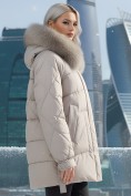Купить Куртка зимняя женская с мехом и капюшоном тренд светло-коричневого цвета 7608SK, фото 3