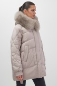 Купить Куртка зимняя женская с мехом и капюшоном тренд светло-коричневого цвета 7608SK, фото 15