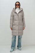 Купить Пальто зимнее утепленное с капюшоном женское бежевого цвета 7618B, фото 6