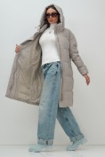 Купить Пальто зимнее утепленное с капюшоном женское бежевого цвета 7618B, фото 19