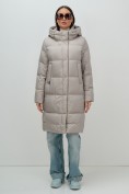 Купить Пальто зимнее утепленное с капюшоном женское бежевого цвета 7618B, фото 22