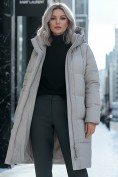 Купить Пальто зимнее утепленное с капюшоном женское бежевого цвета 7618B, фото 4