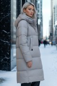 Купить Пальто зимнее утепленное с капюшоном женское бежевого цвета 7618B, фото 2
