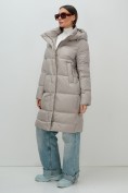 Купить Пальто зимнее утепленное с капюшоном женское бежевого цвета 7618B, фото 8