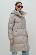 Купить Пальто зимнее утепленное с капюшоном женское бежевого цвета 7618B, фото 12