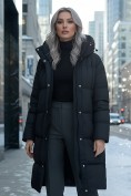 Купить Пальто зимнее утепленное с капюшоном женское черного цвета 7618Ch, фото 4