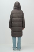 Купить Пальто зимнее утепленное с капюшоном женское темно-коричневого цвета 7618TK, фото 15