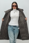 Купить Пальто зимнее утепленное с капюшоном женское темно-коричневого цвета 7618TK, фото 24