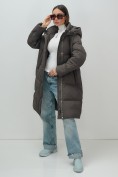 Купить Пальто зимнее утепленное с капюшоном женское темно-коричневого цвета 7618TK, фото 8