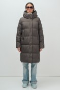 Купить Пальто зимнее утепленное с капюшоном женское темно-коричневого цвета 7618TK, фото 10