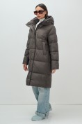 Купить Пальто зимнее утепленное с капюшоном женское темно-коричневого цвета 7618TK, фото 12