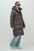 Купить Пальто зимнее утепленное с капюшоном женское темно-коричневого цвета 7618TK, фото 13