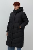 Купить Пальто зимнее утепленное с капюшоном женское черного цвета 7623Ch, фото 8