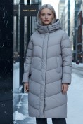Купить Пальто зимнее утепленное с капюшоном женское серого цвета 7623Sr