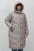 Купить Пальто зимнее утепленное с капюшоном женское серого цвета 7623Sr, фото 10