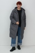 Купить Пальто зимнее утепленное с капюшоном женское темно-серого цвета 7623TC, фото 20