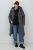 Купить Пальто зимнее утепленное с капюшоном женское темно-серого цвета 7623TC, фото 21