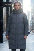 Купить Пальто зимнее утепленное с капюшоном женское темно-серого цвета 7623TC
