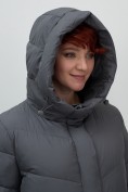Купить Пальто зимнее утепленное с капюшоном женское темно-серого цвета 7623TC, фото 11