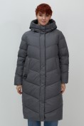 Купить Пальто зимнее утепленное с капюшоном женское темно-серого цвета 7623TC, фото 12