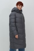 Купить Пальто зимнее утепленное с капюшоном женское темно-серого цвета 7623TC, фото 13
