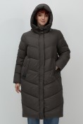 Купить Пальто зимнее утепленное с капюшоном женское темно-коричневого цвета 7623TK, фото 5