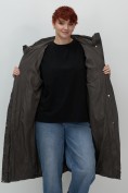 Купить Пальто зимнее утепленное с капюшоном женское темно-коричневого цвета 7623TK, фото 14