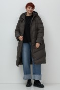 Купить Пальто зимнее утепленное с капюшоном женское темно-коричневого цвета 7623TK, фото 15