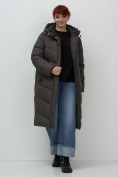 Купить Пальто зимнее утепленное с капюшоном женское темно-коричневого цвета 7623TK, фото 16