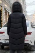 Купить Двубортное пальто зимнее утепленное с мехом и капюшоном черного цвета 7626Ch, фото 3