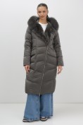 Купить Двубортное пальто зимнее утепленное с мехом и капюшоном темно-серого цвета 7626TC, фото 6