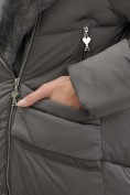 Купить Двубортное пальто зимнее утепленное с мехом и капюшоном темно-серого цвета 7626TC, фото 16