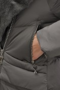 Купить Двубортное пальто зимнее утепленное с мехом и капюшоном темно-серого цвета 7626TC, фото 17