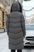 Купить Двубортное пальто зимнее утепленное с мехом и капюшоном темно-серого цвета 7626TC, фото 3