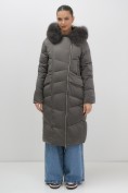 Купить Двубортное пальто зимнее утепленное с мехом и капюшоном темно-серого цвета 7626TC, фото 11