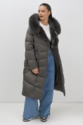 Купить Двубортное пальто зимнее утепленное с мехом и капюшоном темно-серого цвета 7626TC, фото 13