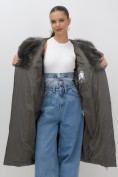 Купить Двубортное пальто зимнее утепленное с мехом и капюшоном темно-серого цвета 7626TC, фото 14