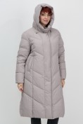 Купить Пальто зимнее утепленное с капюшоном женское серого цвета 7628Sr, фото 18