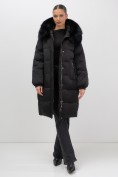 Купить Пальто зимнее утепленное с мехом и капюшоном тренд черного цвета 7629Ch, фото 6