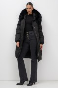 Купить Пальто зимнее утепленное с мехом и капюшоном тренд черного цвета 7629Ch, фото 7