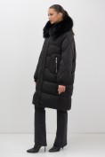 Купить Пальто зимнее утепленное с мехом и капюшоном тренд черного цвета 7629Ch, фото 9